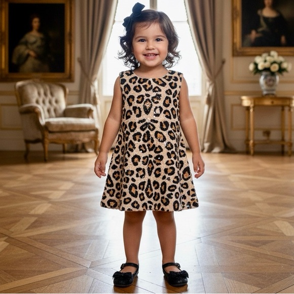 Leopard Print Sleeveless hand beaded Dress‎ for Kids